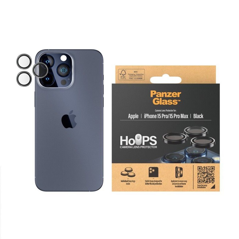 PanzerGlass™ - Hoops Camera Lens Protector iPhone 15 Pro - 15 Pro Max - Black Metal