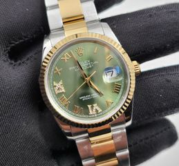 rolex replica 36mm datejust green dial diamonds