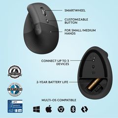 Logitech - Lift Right Vertical Ergonomic Mouse, Graphite-thumb-1
