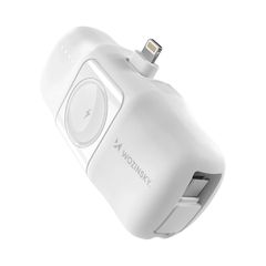 Wozinsky WF16-YLS 5000mAh 15W Lightning Mini Power Bank with Built-in USB-C Cable and Apple Watch Charger - White