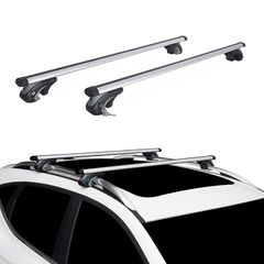 Μπάρες Οροφής Αλουμινίου Rackit Universal 120cm Railing System Σετ Με Πόδια Και Κλειδαριά Ασημί 2 Τεμάχια