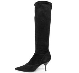 SERGIO ROSSI Black Stretch Suede Knee-High Boots - Μαύρες Σουέντ Ελαστικές Μπότες - Size 38.5