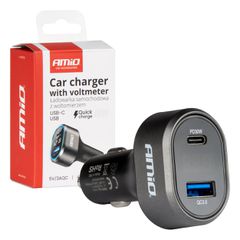 ΦΟΡΤΙΣΤΗΣ ΑΝΑΠΤΗΡΑ ΜΕ 2 ΘΥΡΕΣ USB-C+USB-A QUICK CHARGE 3.0 30W ΜΕ ΒΟΛΤΟΜΕΤΡΟ ΜΑΥΡΟ AMIO - 1 Τεμ.