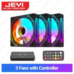 JEYI 3Χ ARGB Fan 120mm PC Fans Ultra Silent 4PIN PWM, with controller 5V 3PIN SYNC/RC (ΣΦΡΑΓΙΣΜΕΝΟ)