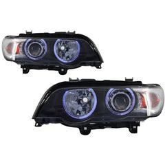 Μπροστινά Φανάρια Set Για Bmw X5 E53 99-03 Angel Eyes Μαύρα H7/H7 Με Μοτέρ Carner-thumb-1