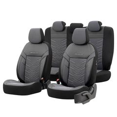 Καλύμματα Αυτοκινήτου Otom Reflective Design Universal Jacquard / Rachel / Δερματίνη Σετ Εμπρός / Πίσω 11 Τεμαχίων Μαύρο - Σκούρο Γκρι RFL-2603