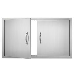 VEVOR BBQ Access Door, 915x533 mm Διπλή Πόρτα Εξωτερικής Κουζίνας, Πόρτα από ανοξείδωτο ατσάλι Flush Mount, Επιτοίχια Κάθετη Πόρτα με χερούλια, για BBQ Island, Ψητοπωλείο, Εξωτερικό ντουλάπι