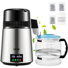 VEVOR 4L αποστακτήρας νερού 1L/H κατασκευαστής αποσταγμένου νερού Χρονομέτρηση & επίδειξη θερμοκρασίας Ασημί