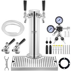 VEVOR Kegerator Tower Kit, Dual Taps Beer Conversion Kit, Ανοξείδωτος ατσάλι Keg Beer Tower Dispenser με ρυθμιστή διπλού μετρητή W21.8 & S-System βαρελίσκο, δίσκος σταγόνας μπύρας για Party Home