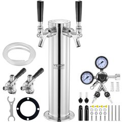 VEVOR Kegerator Tower Kit, Dual Taps Beer Conversion Kit, Ανοξείδωτος ατσάλι Keg Beer Tower Dispenser με ρυθμιστή διπλού διαμετρήματος W21.8 & S-System Keg Coupler for Party Home