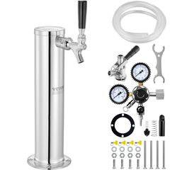 VEVOR Kegerator Tower Kit, Single Tap Beer Conversion Kit, Ανοξείδωτος ατσάλι Keg Beer Tower Dispenser με διπλό μετρητή W21.8 & S-System βαρελίσκοι για Party Home