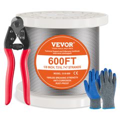 VEVOR T316 Καλώδιο από ανοξείδωτο ατσάλι 1/8" 7x7 Συρματόσχοινο από ατσάλι 600 πόδια Κάγκελα καλωδίων