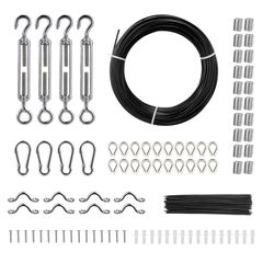 VEVOR Vinyl Coated Wire Rope Kit, 3/32 Cable Through 1/16 Diameter Inox, 7x7 Strands Κατασκευή με 189 αξεσουάρ για String Lights, Clothesline, Vine, 164 ft Black