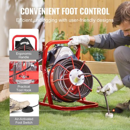 VEVOR Drain Cleaner Machine Drain Auger 75FT x 1/2 Inch Manual Feed & 4 Cutters-thumb-5