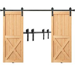 VEVOR 8FT Sliding Barn Door Hardware Kit, 330LBS Heavy Duty Tran Door Barn Kit for Double Doors, Fit 3,7-4,3FT Total Wide και 1,3"-1,8" πάχος 2θυρου πάνελ, με λεία & αθόρυβη τροχαλία (I Shape)