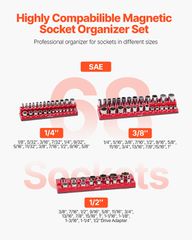 VEVOR Magnetic Socket Organizer Set 3PCS Magnetic Socket Trays Red for SAE-thumb-1