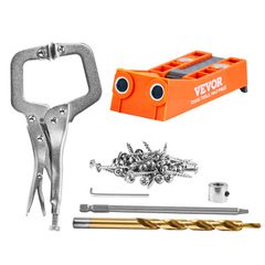VEVOR Pocket Hole Jig, 56 Pcs Mini Jig Pocket Hole System με 9" C-clamp, Step Drill, γαλλικό κλειδί, Drill Stop Ring, Square Drive Bit και βίδες, για ξυλουργικά έργα DIY
