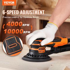 VEVOR Random Orbital Sander 6'' Palm Sander 10 PCS Sandpapers 6 Variable Speed-thumb-1