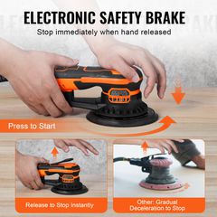 VEVOR Random Orbital Sander 6'' Palm Sander 10 PCS Sandpapers 6 Variable Speed-thumb-4