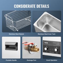 VEVOR 6L Ultrasonic Cleaner με Heater Timer & Basket Digital Sonic Machine-thumb-4