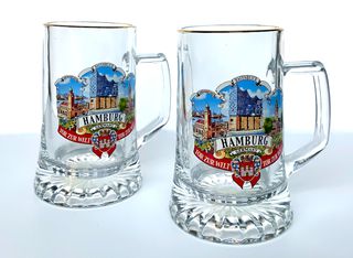 Καινούργια - 2 Γερμανικά Ποτήρια Μπύρας - Beer Glass Mugs from Hamburg Germany - Bierkrug, Bierseidel, Bierglas Hamburg 0.5 liter