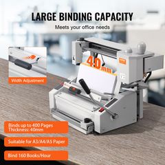 VEVOR Thermal Binding Machine Thermal Book Binder 400 Sheets A3 A4 A5 Documents-thumb-3
