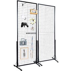 VEVOR 2' x 5,6' Grid Panels Wall Tower, 2 Packs Wire Gridwall Display Racks with T-Base Floorstanding, Double Side Gridtoll Panels for Art Craft Shows, Retail Display with Extra Clips and Hooks