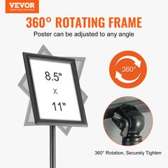 Βάση επιγραφών VEVOR Pedestal, 8,5 x 11 ιντσών κάθετη και οριζόντια ρυθμιζόμενη βάση αφίσας, βαρέως τύπου βάση επιγραφής δαπέδου με στρογγυλή βάση για προβολή, διαφήμιση και εξωτερικό, μαύρο-thumb-1