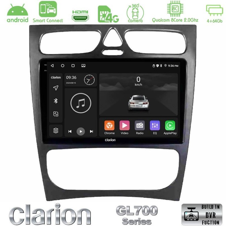 Clarion GL700 QUALCOMM Series 8Core Android ClarionOS 4+64GB Mercedes C Class (W203) Navigation Multimedia Tablet 9" Με Carplay & Android Auto