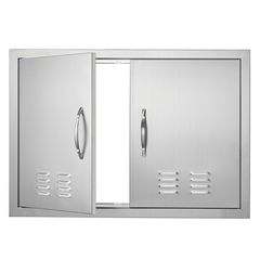 VEVOR BBQ Access Door, 762x533 mm Διπλή Πόρτα Εξωτερικής Κουζίνας, Πόρτα από ανοξείδωτο ατσάλι Flush Mount, Επιτοίχια κάθετη πόρτα με χερούλια και αεραγωγούς, για BBQ Island, Ψητοπωλείο, Εξωτερικό ντο