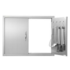 VEVOR BBQ Access Door, 787x609 mm Διπλή Πόρτα Εξωτερικής Κουζίνας, Πόρτα από ανοξείδωτο ατσάλι Flush Mount, Διπλό τοίχωμα Κάθετη Πόρτα με χερούλια και γάντζους, για BBQ Island, Ψητοπωλείο, Εξωτερικό ν