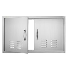 VEVOR BBQ Access Door, 914x534 mm Διπλή Πόρτα Εξωτερικής Κουζίνας, Πόρτα από ανοξείδωτο ατσάλι, Flush Mount Door, Επιτοίχια Κάθετη Πόρτα με χερούλια και αεραγωγούς, για BBQ Island, Ψητοπωλείο, Εξωτερι