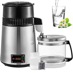 VEVOR Silver Water Distiller Machine 750W Ρυθμιζόμενη θερμοκρασία Water Distiller 4L Σετ κρασιού Κιτ ζυθοποιίας Εσωτερικός αποστακτήρας από ανοξείδωτο χάλυβα με ρυθμιζόμενη θερμοκρασία για σπίτια κουζ
