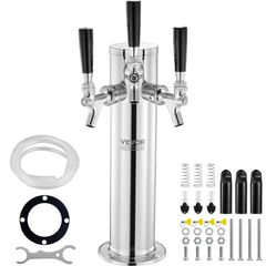 VEVOR Triple Taps Draft Beer Tower Dispenser, από ανοξείδωτο ατσάλι Keg Beer Tower, Kegerator Tower Kit με προσυναρμολογημένο σωλήνα και αυτοκλειόμενους κορμούς βρύσης για πάρτι, μπαρ, παμπ, εστιατόρι