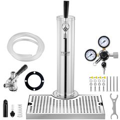 VEVOR Kegerator Tower Kit, Single Tap Beer Conversion Kit, Ανοξείδωτο ατσάλι Keg Beer Tower Dispenser με ρυθμιστή διπλού διαμετρήματος W21.8 & S-System βαρελίσιο σύζευξη, δίσκος σταγόνας μπύρας για Pa