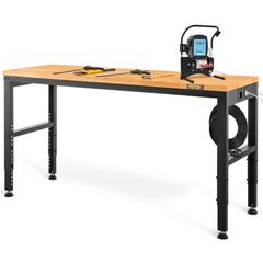 VEVOR Πάγκος Εργασίας Ρυθμιζόμενο Ύψος, 122cm ΠΧ 61cm ΔΧ 97cm Υ Τραπέζι γκαράζ με 72 – 97 cm Ύψος & χωρητικότητα φόρτωσης 900KG, με πρίζες ρεύματος & σκληρό ξύλο πάνω & μεταλλικό πλαίσιο & ποδαράκια,