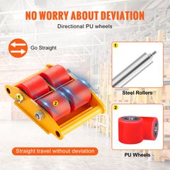 VEVOR 4PCS Machinery Skate Dolly, 17637LBS/8T Industrial Machinery Mover, Heavy Duty Carbon Steel Machinery Moving Skate με 4 τροχούς PU και αντιολισθητικό καπάκι περιστροφής 360° για Warehouse Worksh-thumb-3