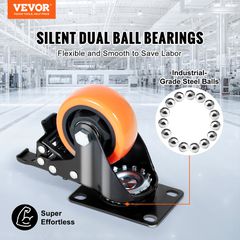 Τροχοί VEVOR Caster, Περιστρεφόμενοι τροχοί 3 ιντσών, Σετ 4, με Ασφάλεια A/B Κλείδωμα Χωρίς Θόρυβο Ζάντες PVC, Χωρητικότητα φορτίου 250 λίβρες βαρέως τύπου ανά τροχό, Τροχοί χωρίς σήμανση για έπιπλα κ-thumb-1