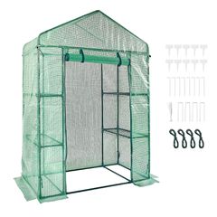 VEVOR Walk-in Green House, 4,6 x 2,4 x 6,7 ft Θερμοκήπιο με ράφια, ρύθμιση σε λίγα λεπτά, κάλυμμα PE υψηλής αντοχής με πόρτες και παράθυρα και ατσάλινο πλαίσιο, κατάλληλο για φύτευση και αποθήκευση, π
