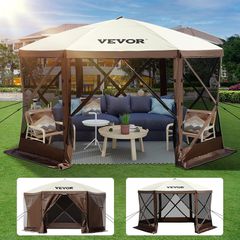 Σκηνή με οθόνη VEVOR Gazebo, 10 x 10 πόδια, 6 όψεων αναδυόμενη σκηνή με κουβούκλιο για κάμπινγκ με δίχτυα παράθυρα, φορητή τσάντα μεταφοράς, στάχτες εδάφους, σκηνές μεγάλης σκιάς για υπαίθριο κάμπινγκ