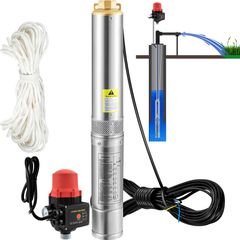 Υποβρύχια αντλία VEVOR Deep Well, 750W 230V/50Hz, 105L/min 62 m Head, 20 m Cord & Automatic Pressure Switch, 8,9 cm Αντλίες νερού από ανοξείδωτο χάλυβα για βιομηχανική, άρδευση και οικιακή χρήση, IP68