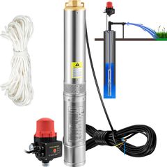 Υποβρύχια αντλία VEVOR Deep Well, 550W 230V/50Hz, 50L/min 89 m Head, 20 m Cord & Automatic Pressure Switch, 7,6 cm Αντλίες νερού από ανοξείδωτο χάλυβα για βιομηχανική, άρδευση και οικιακή χρήση, IP68