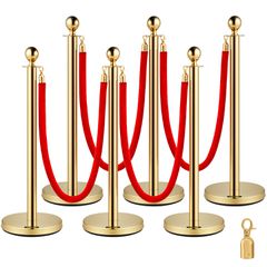 VEVOR Stanchion Post Queue από ανοξείδωτο ατσάλι 6 τεμ. με 4 Red Velvet Ropes, Crowd Control Barriers με / Fillable Base για έλεγχο του πλήθους σε θέατρα, ξενοδοχεία, καζίνο, εκδηλώσεις στο κόκκινο χα