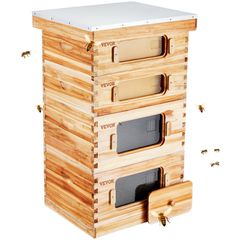VEVOR Bee Hive 40 Frame Bee Hives Starter Kit, Beeswax Coated Wood Cedar, 2 Deep + 2 Medium Bee Boxes Langstroth Beehive Kit, Διαφανή ακρυλικά παράθυρα με βάση για αρχάριους επαγγελματίες μελισσοκόμου