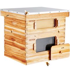 VEVOR Bee Hive 20 Frame Bee Hives Starter Kit, Ξύλο κέδρου με επικάλυψη με κερί μέλισσας, 1 Deep + 1 Medium Bee Boxes Kit Langstroth Beehive, Διαφανή ακρυλικά παράθυρα με βάση για αρχάριους επαγγελματ