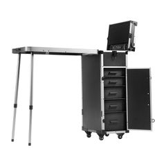 VEVOR Professional Makeup Train Case Θήκη καλλυντικής αλουμινίου, πάγκος εργασίας με πόδια στήριξης, κυλιόμενη θήκη μακιγιάζ Εξαιρετικά μεγάλο τρόλεϊ μακιγιάζ Travel Organizer, με περιστρεφόμενους τρο