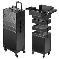 VEVOR 5 in 1 Professional Makeup Train Case Θήκη καλλυντικής αλουμινίου, κυλιόμενη θήκη μακιγιάζ Εξαιρετικά μεγάλο καρότσι μακιγιάζ Travel Organizer, με περιστρεφόμενους τροχούς 360° & Ρυθμιζόμενη ράβ