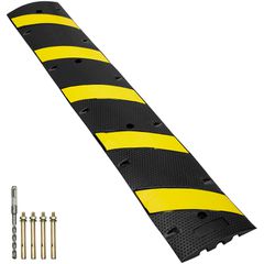 VEVOR 6 ft/72'' Rubber Speed ​​Hump, 2 Channel, Load Capacity 22000 lbs Heavy Duty Traffic Speed ​​Bump, με κίτρινη λωρίδα υψηλής ανακλαστικής 4 βίδες εκτόνωσης και 1 τρυπάνι, για δρόμους από ασφάλτιν
