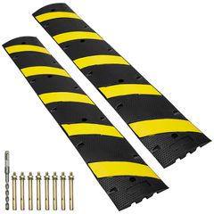 VEVOR 2PCs 6 ft/72'' Rubber Speed ​​Hump, 2 Channel, 22000 lbs Χωρητικότητα Heavy Duty Traffic Speed ​​Bump, με κίτρινη λωρίδα υψηλής ανακλαστικής 8 βίδες διαστολής και 1 τρυπάνι, για δρόμους από ασφά