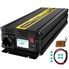 VEVOR Pure Sine Wave Inverter 2500W Power Inverter DC 12V AC 230V, Μετατροπέας αυτοκινήτου Θύρα USB Τηλεχειριστήριο οθόνης LCD, Προστασία ασφαλείας, Μετατροπέας ισχύος για φορτηγά RV σκάφη και έκτακτη